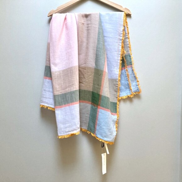 NWT Ann Taylor Colourblock Cotton Scarf - Blue/Green/Pink/Orange/Tan - Picture 2 of 10